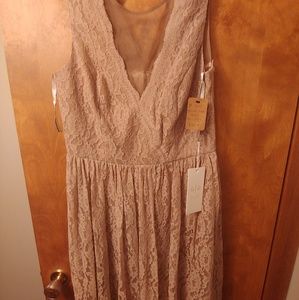 Nude Lace Dress with Mesh Neckline